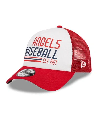 New Era Men's  White, Red Los Angeles Angels Stacked A-frame Trucker 9forty Adjustable Hat In White,red