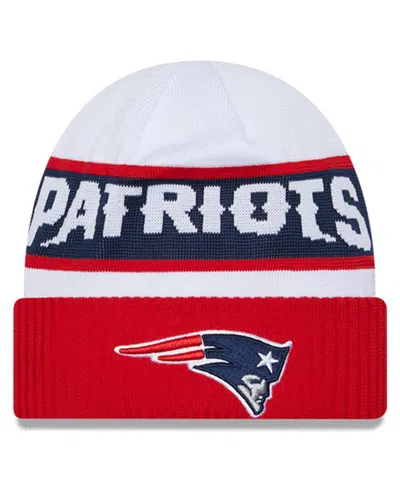 New Era Men's  White, Red New England Patriots 2023 Sideline Tech Cuffed Knit Hat In White,red