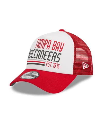 New Era Men's  White, Red Tampa Bay Buccaneers Stacked A-frame Trucker 9forty Adjustable Hat In White,red