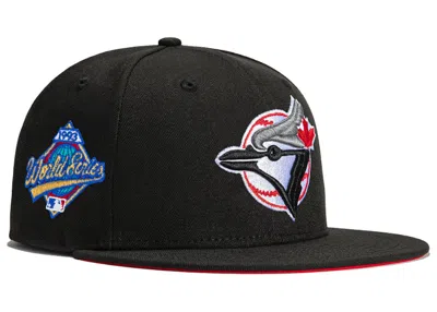 Pre-owned New Era Men's  X Hat Club Toronto Blue Jays 1993 World Series Patch Red Uv 59fifty Fitted Hat In Blac In Black