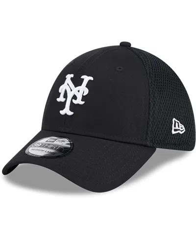 NEW ERA MEN'S NEW YORK METS EVERGREEN BLACK WHITE NEO 39THIRTY FLEX HAT