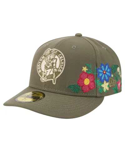 New Era Men's Olive Boston Celtics Tonal Florals 59fifty Fitted Hat