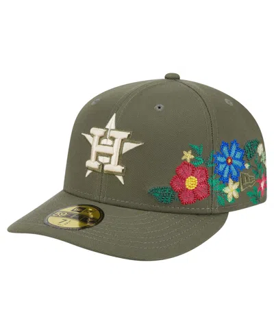 New Era Men's Olive Houston Astros Tonal Florals 59fifty Fitted Hat