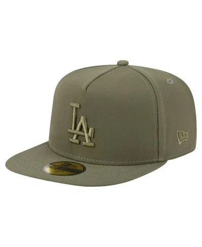 New Era Men's Olive Los Angeles Dodgers Color Pack A-frame 59fifty Fitted Hat In Green