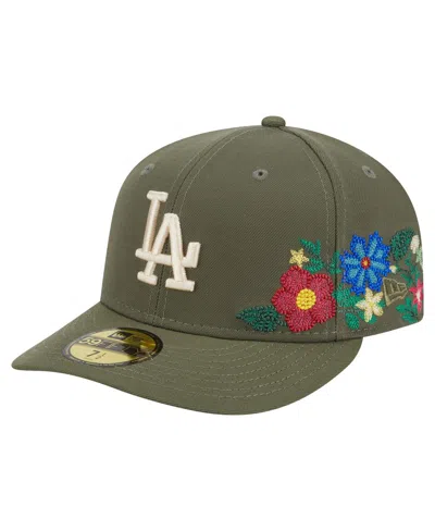 New Era Men's Olive Los Angeles Dodgers Tonal Florals 59fifty Fitted Hat In Green