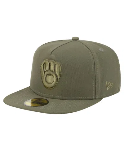 New Era Men's Olive Milwaukee Brewers Color Pack A-frame 59fifty Fitted Hat In Green