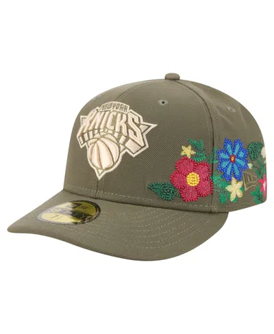 New Era Men's Olive New York Knicks Tonal Florals 59fifty Fitted Hat
