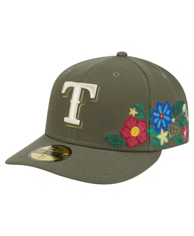 New Era Men's Olive Texas Rangers Tonal Florals 59fifty Fitted Hat