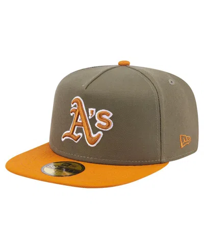 New Era Men's Olive/orange Athletics Two-tone Color Pack A-frame 59fifty Fitted Hat