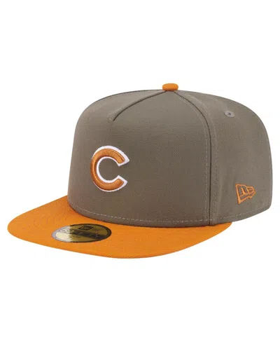 New Era Men's Olive/orange Chicago Cubs Two-tone Color Pack A-frame 59fifty Fitted Hat