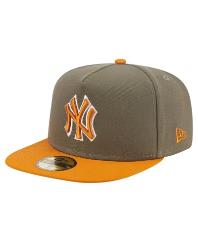 New Era Men's Olive/orange New York Yankees Two-tone Color Pack A-frame 59fifty Fitted Hat