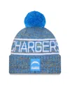 New Era Men's Powder Blue Los Angeles Chargers 2025 Sideline Cold Weather Cuffed Pom With Knit Hat In Blue