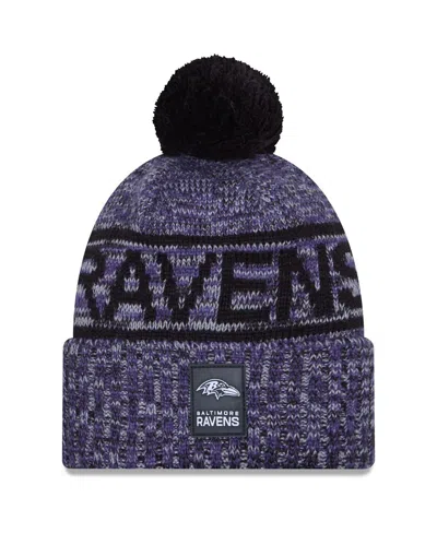 New Era Men's Purple Baltimore Ravens 2025 Sideline Cold Weather Cuffed Pom With Knit Hat In Gray