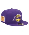 New Era Men's Purple Los Angeles Lakers Court Sport Leather Applique 59fifty Fitted Hat In Purple