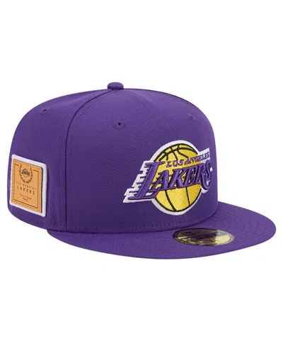 New Era Men's Purple Los Angeles Lakers Court Sport Leather Applique 59fifty Fitted Hat