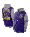 New Era Men's Purple Los Angeles Lakers Throwback Prep Chenille Full-snap Hooded Varsity Jacket In Purple