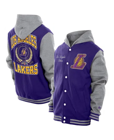 New Era Men's Purple Los Angeles Lakers Throwback Prep Chenille Full-snap Hooded Varsity Jacket
