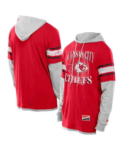 New Era Men's Red Kansas City Chiefs Twofer Layered Long Sleeve Hoodie T-shirt