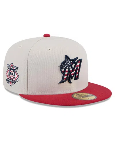 New Era Men's Red Miami Marlins 2024 Fourth Of July Low Profile 59fifty Fitted Hat In Khaki