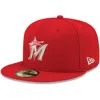 New Era Men's Red Miami Marlins Logo White 59fifty Fitted Hat In Red