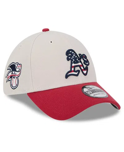 New Era Men's Red Oakland Athletics 2024 Fourth Of July 39thirty Flex Hat In Khaki