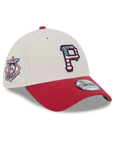 New Era Men's Red Pittsburgh Pirates 2024 Fourth Of July 39thirty Flex Hat In Khaki