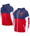 New Era Men's Red/royal Philadelphia Phillies Color Block Full-zip Hoodie Windbreaker Jacket In Blue