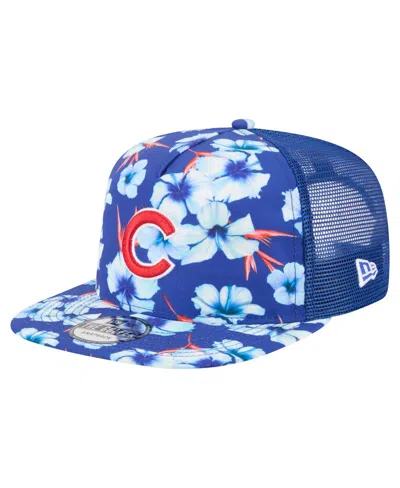 New Era Men's Royal Chicago Cubs Adventure Pattern Golfer Trucker Snapback Hat In Blue