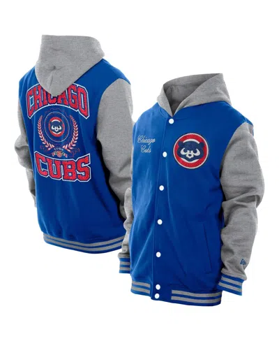 New Era Men's Royal Chicago Cubs Throwback Prep Full-snap Hoodie Jacket In Blue