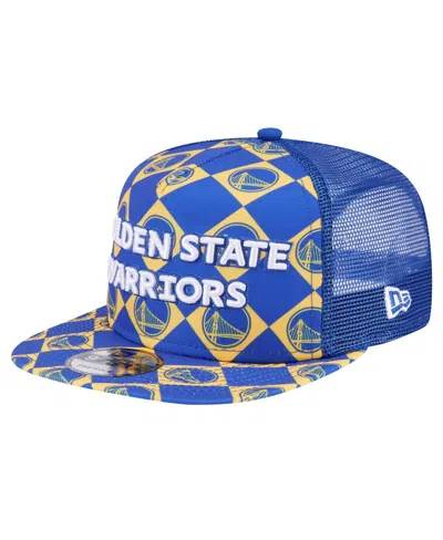 New Era Men's Royal Golden State Warriors Seeing Diamonds A-frame Trucker 9fifty Snapback Hat