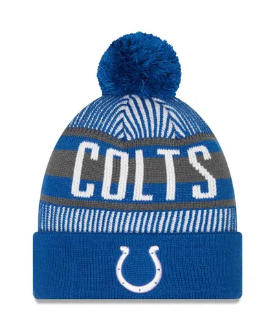 New Era Men's Royal Indianapolis Colts Striped Cuffed With Pom Knit Hat In Blue