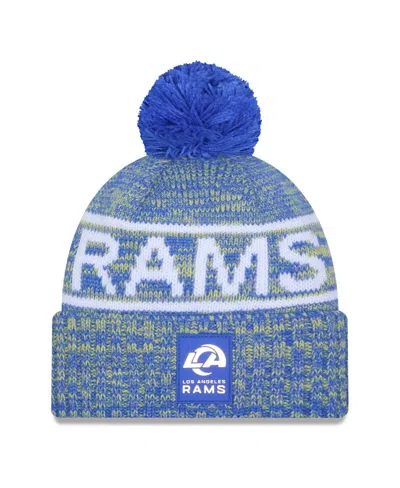 New Era Men's Royal Los Angeles Rams 2025 Sideline Cold Weather Cuffed Pom With Knit Hat In Blue