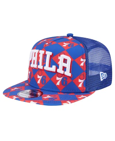 New Era Men's Royal Philadelphia 76ers Seeing Diamonds A-frame Trucker 9fifty Snapback Hat