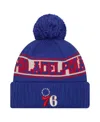 New Era Men's Royal Philadelphia 76ers Throwback Retro Cuffed Knit Hat With Pom In Royal
