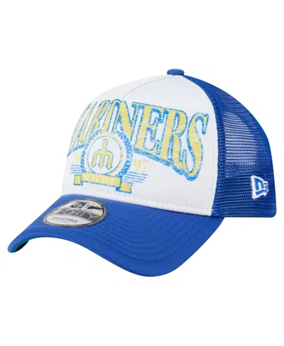 New Era Men's Royal Seattle Mariners Distressed 9forty A-frame Adjustable Trucker Hat In Blue