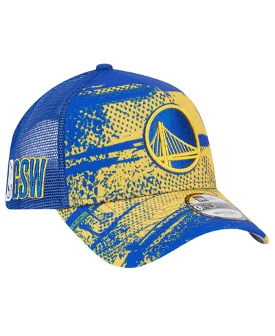 New Era Men's Royal/gold Golden State Warriors Tip Off A-frame Trucker 9forty Adjustable Hat