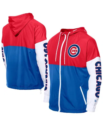 New Era Men's Royal/red Chicago Cubs Color Block Full-zip Hoodie Windbreaker Jacket