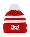 New Era Men's Scarlet Ken Schrader Bud King Of Beers Cuffed Knit Hat With Pom In Scarlet