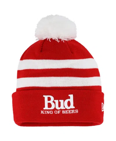 New Era Men's Scarlet Ken Schrader Bud King Of Beers Cuffed Knit Hat With Pom