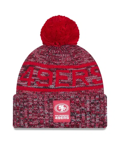 New Era Men's Scarlet San Francisco 49ers 2025 Sideline Cold Weather Cuffed Pom With Knit Hat In Red