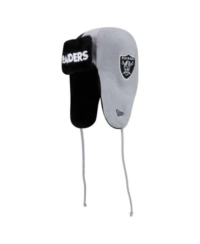 New Era Men's Silver Las Vegas Raiders Helmet Head Trapper Knit Hat In Black