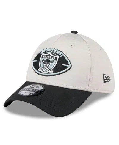 New Era Men's Stone/black Las Vegas Raiders 2024 Sideline Historic 39thirty Flex Hat In Stone,black