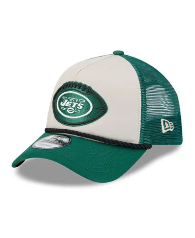 New Era Men's Stone/green New York Jets 2024 Sideline Historic 9forty A-frame Trucker Adjustable Hat In Stone,green