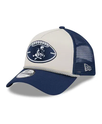 New Era Men's Stone/navy Dallas Cowboys 2024 Sideline Historic 9forty A-frame Trucker Adjustable Hat In Stone,navy