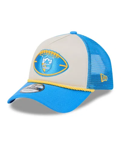 New Era Men's Stone/powder Blue Los Angeles Chargers 2024 Sideline Historic 9forty A-frame Trucker Adjustabl In Stone,powder Blue