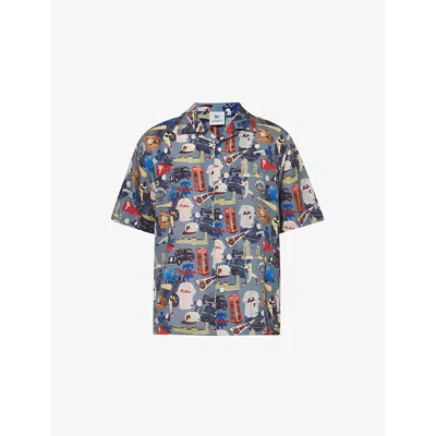 New Era Mens Vy Graphic-print Regular-fit Woven Shirt In Navy