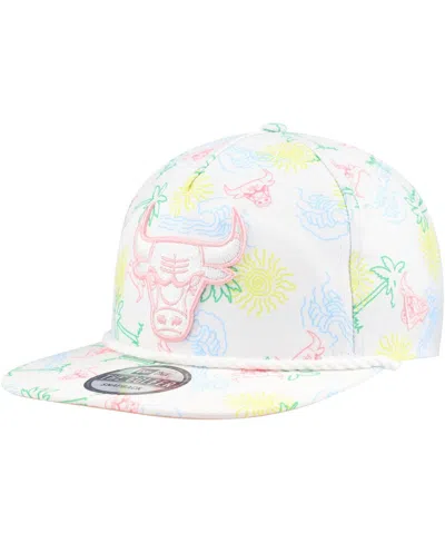 New Era Men's White Chicago Bulls Palm Trees And Waves Golfer Adjustable Hat