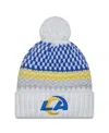 New Era Men's White Los Angeles Rams 2023 Sideline Cuffed With Pom Knit Hat In White