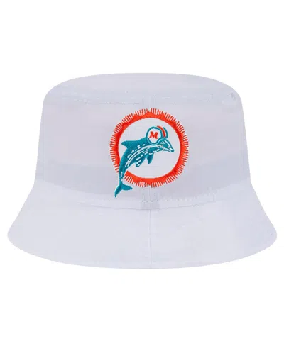 New Era Men's White Miami Dolphins Helmet Bucket Hat In White,aqua