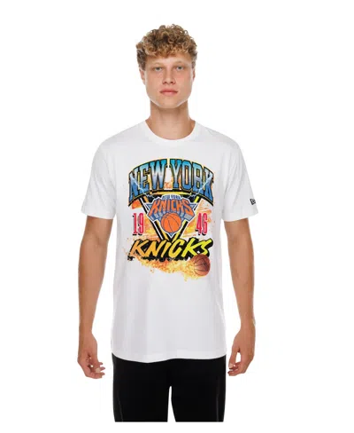 New Era Men's White New York Knicks Lifestyle Capsule Basketball On Fire T-shirt
